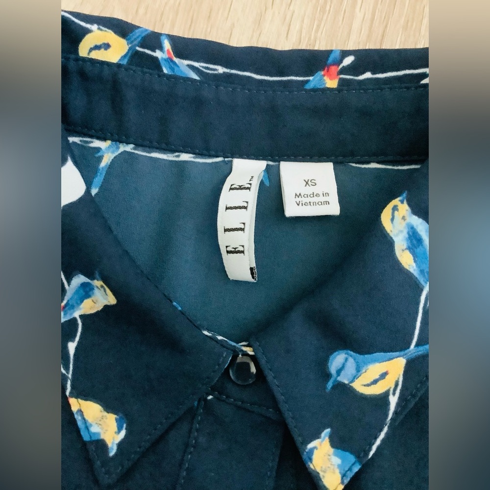 Elle Dark Blue Shirt with Colorful Bird Design - Picture 3 of 6